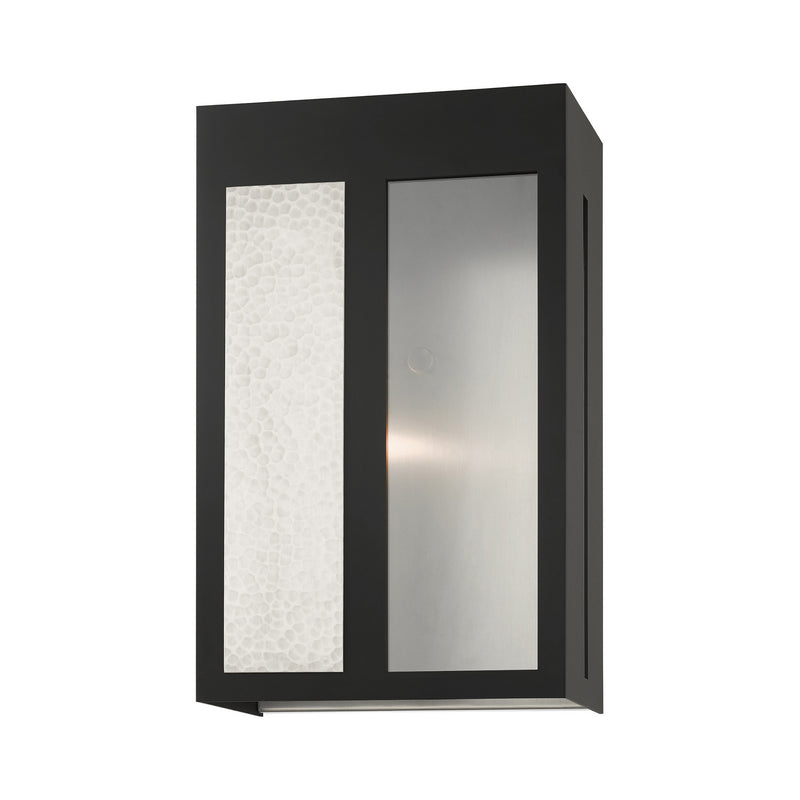Livex Lighting 27413-04 One Light Outdoor Wall Lantern, Black w/ Hammered Brushed Nickel Panels