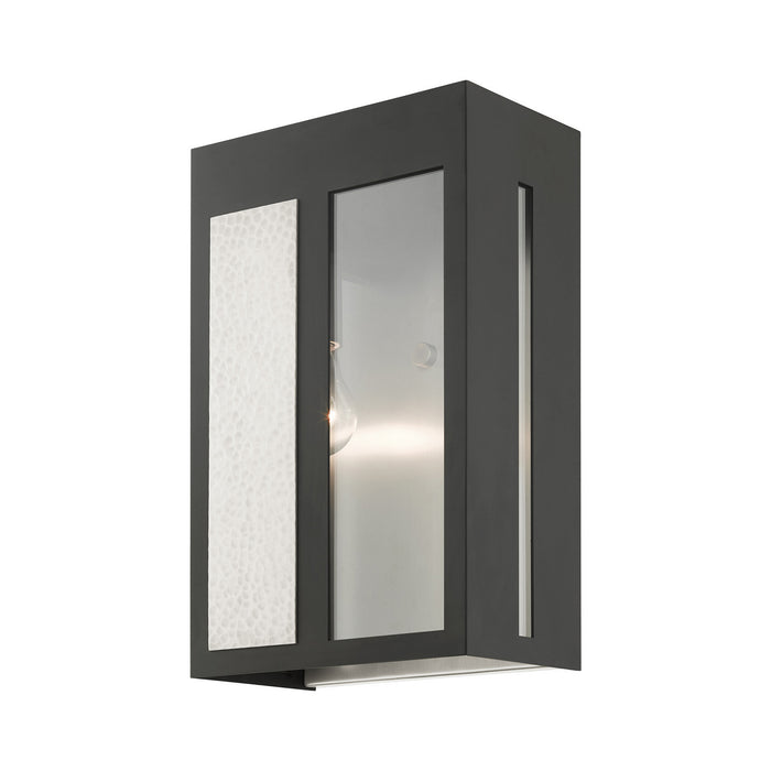 Livex Lighting 27413-04 One Light Outdoor Wall Lantern, Black w/ Hammered Brushed Nickel Panels