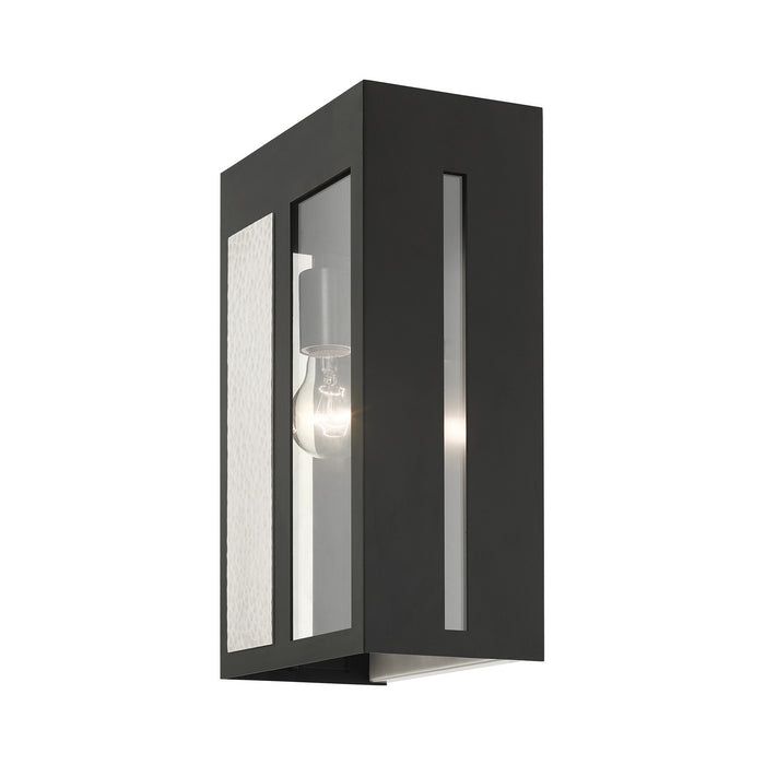 Livex Lighting 27413-04 One Light Outdoor Wall Lantern, Black w/ Hammered Brushed Nickel Panels