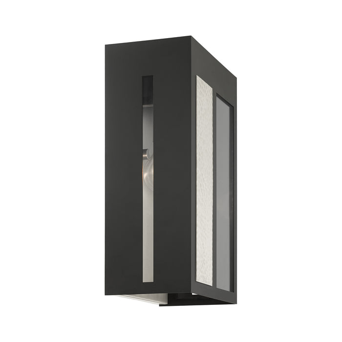 Livex Lighting 27413-04 One Light Outdoor Wall Lantern, Black w/ Hammered Brushed Nickel Panels