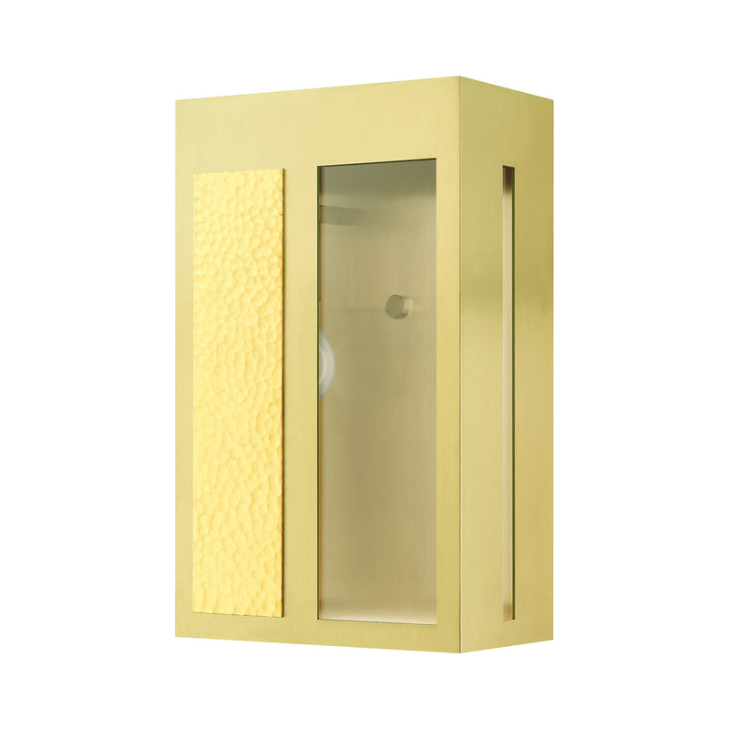 Livex Lighting 27413-12 One Light Outdoor Wall Lantern, Satin Brass w/ Hammered Polished Brass Panels