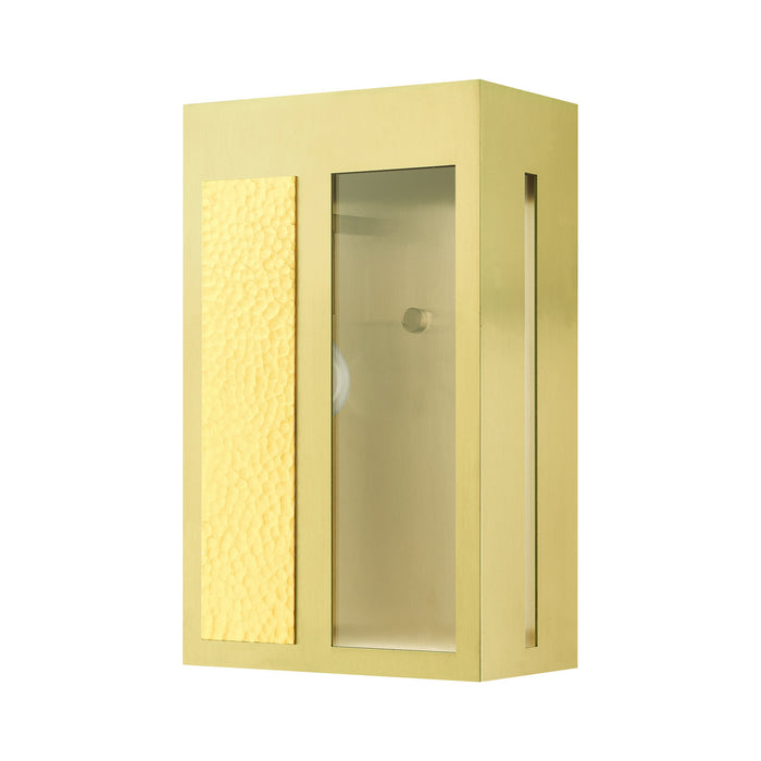 Livex Lighting 27413-12 One Light Outdoor Wall Lantern, Satin Brass w/ Hammered Polished Brass Panels
