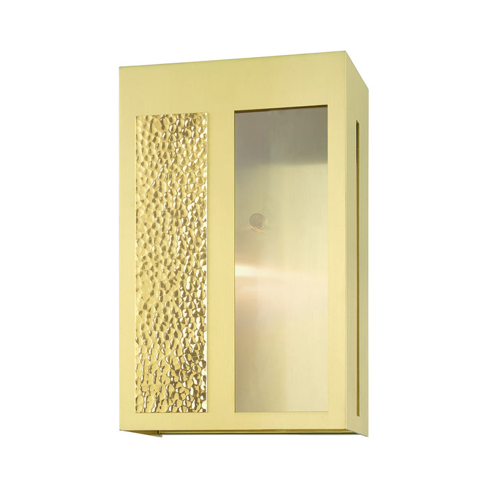 Livex Lighting 27413-12 One Light Outdoor Wall Lantern, Satin Brass w/ Hammered Polished Brass Panels