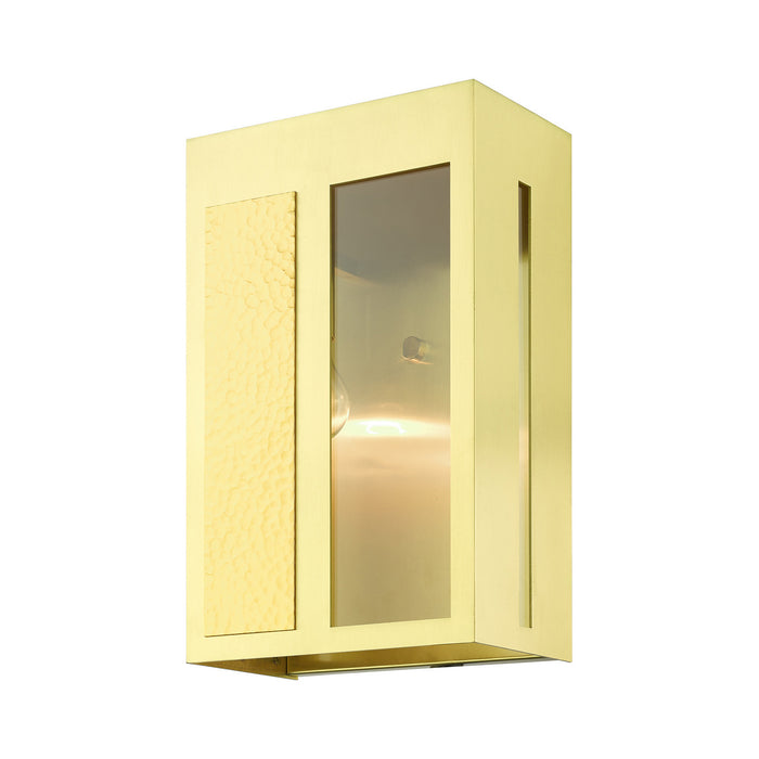 Livex Lighting 27413-12 One Light Outdoor Wall Lantern, Satin Brass w/ Hammered Polished Brass Panels