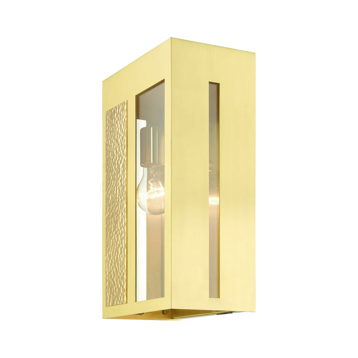 Livex Lighting 27413-12 One Light Outdoor Wall Lantern, Satin Brass w/ Hammered Polished Brass Panels