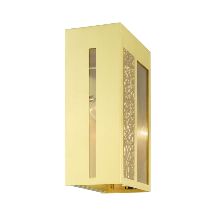 Livex Lighting 27413-12 One Light Outdoor Wall Lantern, Satin Brass w/ Hammered Polished Brass Panels