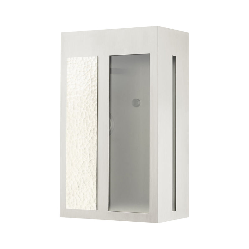 Livex Lighting 27413-91 One Light Outdoor Wall Lantern, Brushed Nickel w/ Hammered Polished Nickel Panels