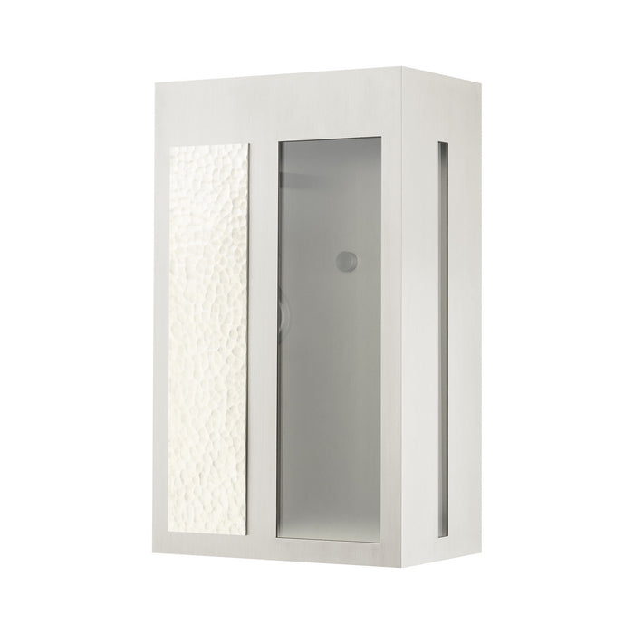Livex Lighting 27413-91 One Light Outdoor Wall Lantern, Brushed Nickel w/ Hammered Polished Nickel Panels