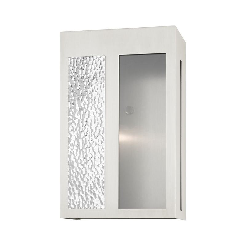 Livex Lighting 27413-91 One Light Outdoor Wall Lantern, Brushed Nickel w/ Hammered Polished Nickel Panels