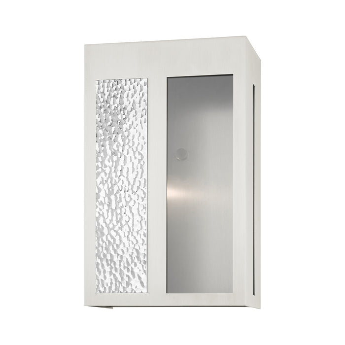 Livex Lighting 27413-91 One Light Outdoor Wall Lantern, Brushed Nickel w/ Hammered Polished Nickel Panels