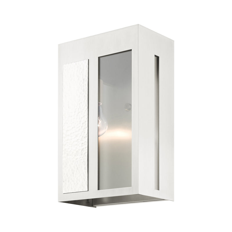 Livex Lighting 27413-91 One Light Outdoor Wall Lantern, Brushed Nickel w/ Hammered Polished Nickel Panels