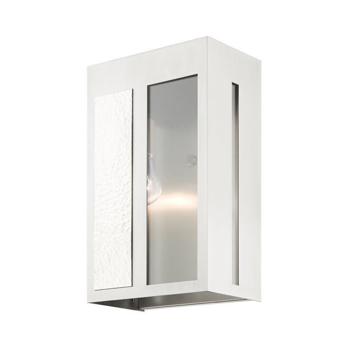 Livex Lighting 27413-91 One Light Outdoor Wall Lantern, Brushed Nickel w/ Hammered Polished Nickel Panels