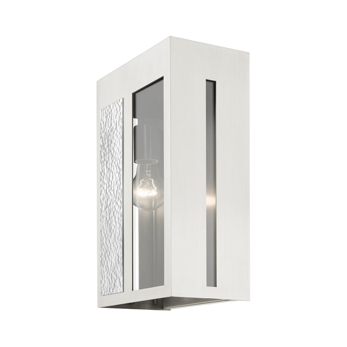 Livex Lighting 27413-91 One Light Outdoor Wall Lantern, Brushed Nickel w/ Hammered Polished Nickel Panels