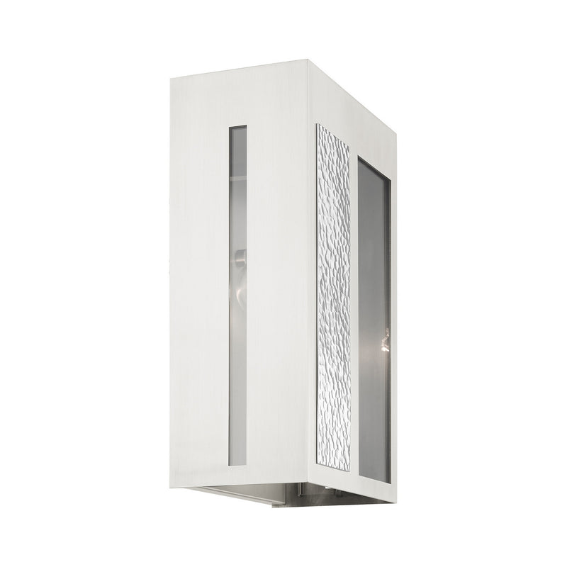 Livex Lighting 27413-91 One Light Outdoor Wall Lantern, Brushed Nickel w/ Hammered Polished Nickel Panels