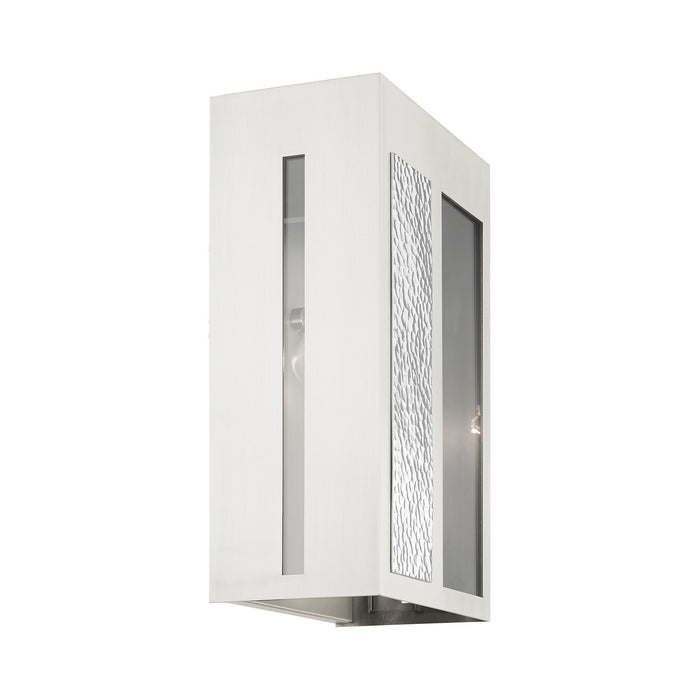 Livex Lighting 27413-91 One Light Outdoor Wall Lantern, Brushed Nickel w/ Hammered Polished Nickel Panels