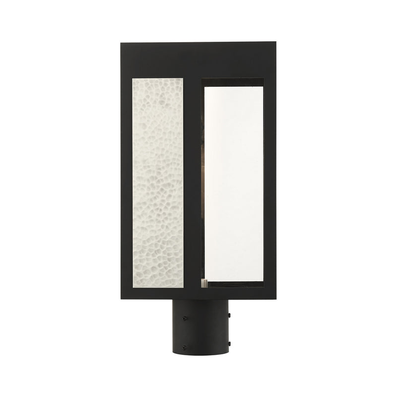 Livex Lighting 27416-04 One Light Outdoor Post Top Lantern, Black w/ Hammered Brushed Nickel Panels