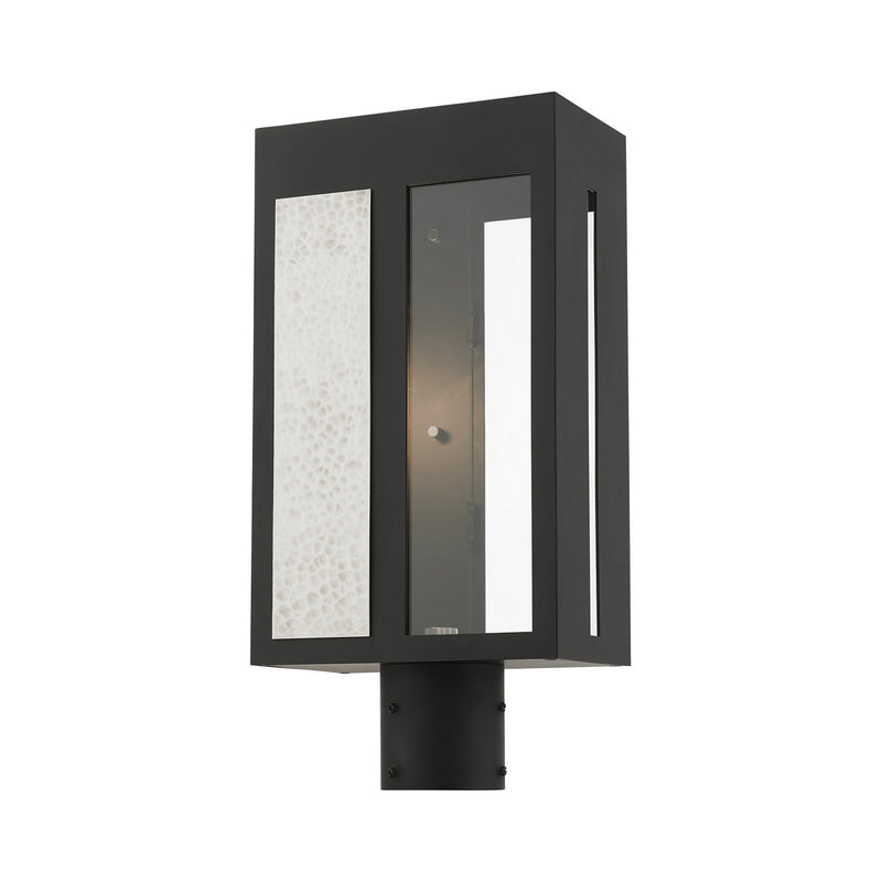 Livex Lighting 27416-04 One Light Outdoor Post Top Lantern, Black w/ Hammered Brushed Nickel Panels