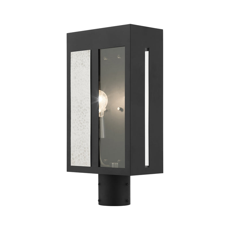 Livex Lighting 27416-04 One Light Outdoor Post Top Lantern, Black w/ Hammered Brushed Nickel Panels