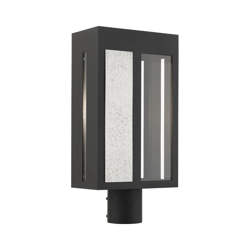 Livex Lighting 27416-04 One Light Outdoor Post Top Lantern, Black w/ Hammered Brushed Nickel Panels