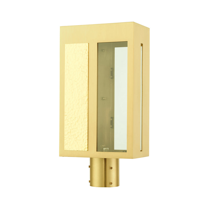 Livex Lighting 27416-12 One Light Outdoor Post Top Lantern, Satin Brass w/ Hammered Polished Brass Panels