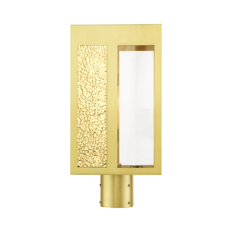 Livex Lighting 27416-12 One Light Outdoor Post Top Lantern, Satin Brass w/ Hammered Polished Brass Panels