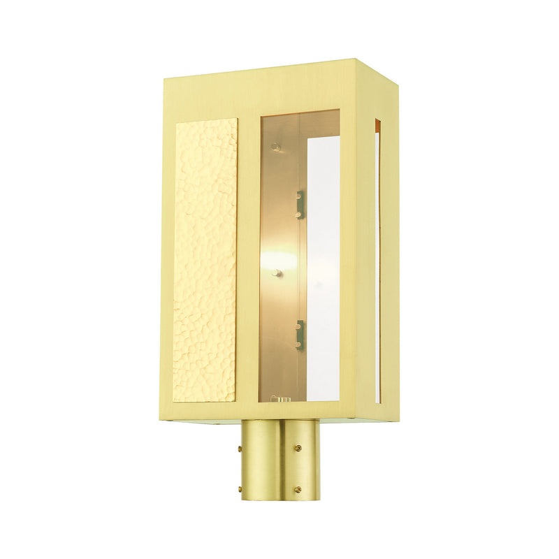 Livex Lighting 27416-12 One Light Outdoor Post Top Lantern, Satin Brass w/ Hammered Polished Brass Panels