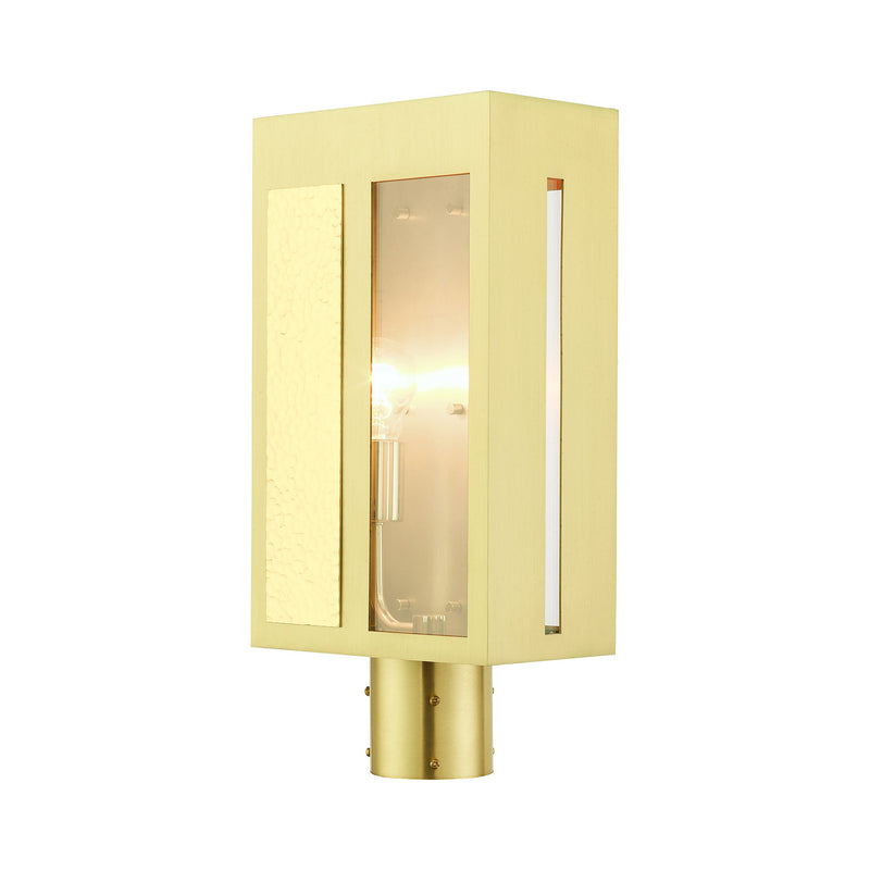 Livex Lighting 27416-12 One Light Outdoor Post Top Lantern, Satin Brass w/ Hammered Polished Brass Panels