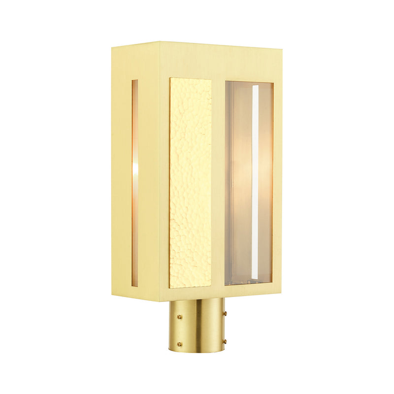 Livex Lighting 27416-12 One Light Outdoor Post Top Lantern, Satin Brass w/ Hammered Polished Brass Panels