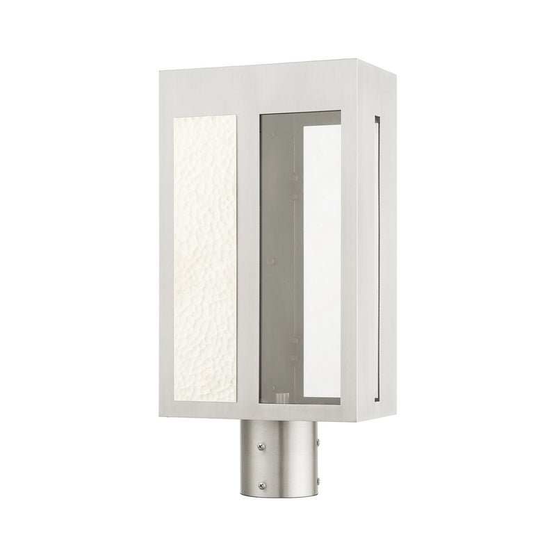 Livex Lighting 27416-91 One Light Outdoor Post Top Lantern, Brushed Nickel w/ Hammered Polished Nickel Panels