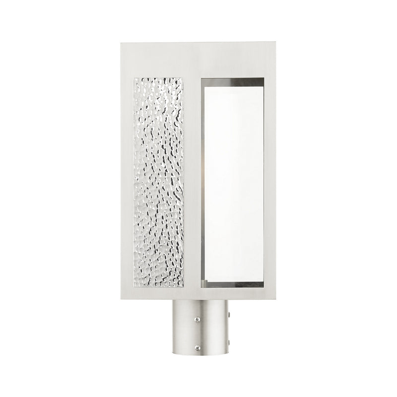 Livex Lighting 27416-91 One Light Outdoor Post Top Lantern, Brushed Nickel w/ Hammered Polished Nickel Panels