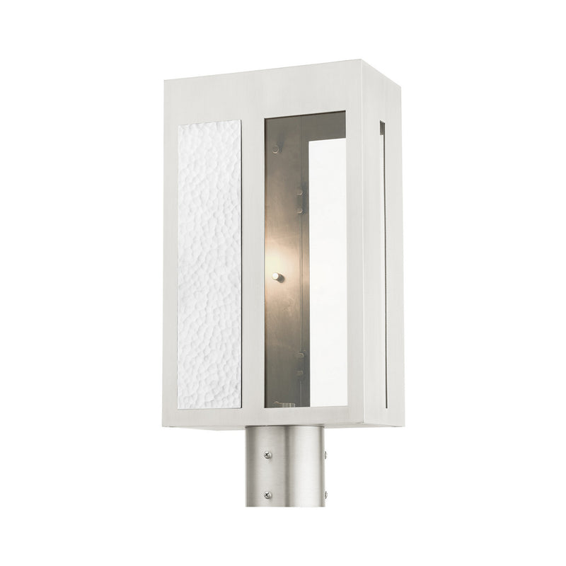 Livex Lighting 27416-91 One Light Outdoor Post Top Lantern, Brushed Nickel w/ Hammered Polished Nickel Panels