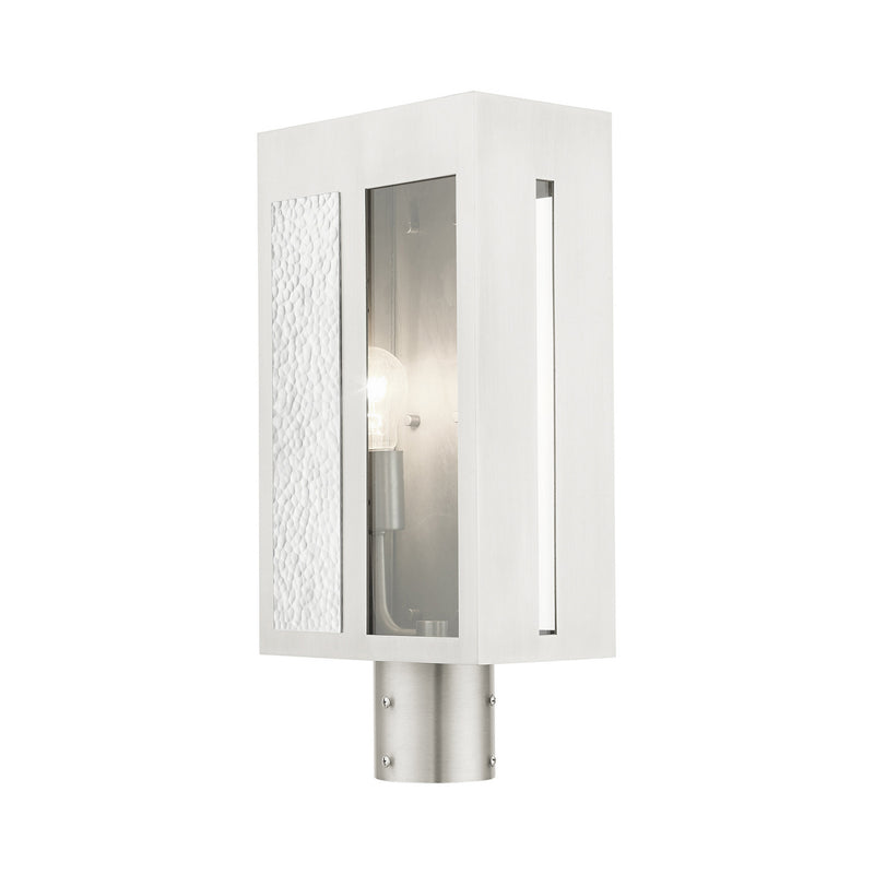 Livex Lighting 27416-91 One Light Outdoor Post Top Lantern, Brushed Nickel w/ Hammered Polished Nickel Panels