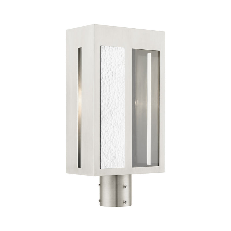 Livex Lighting 27416-91 One Light Outdoor Post Top Lantern, Brushed Nickel w/ Hammered Polished Nickel Panels