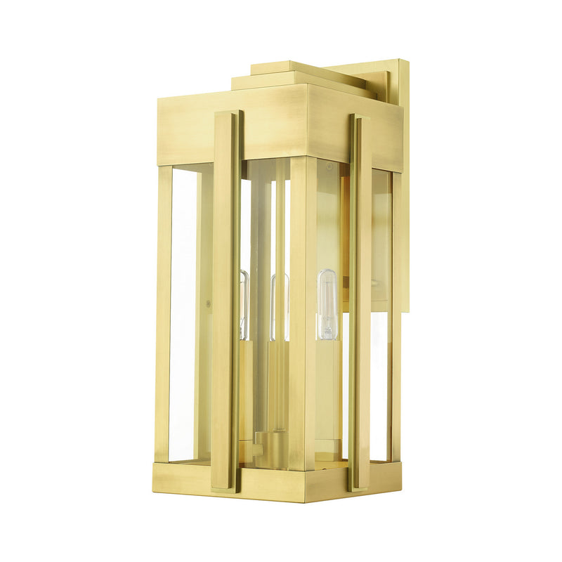 Livex Lighting 27714-08 Three Light Outdoor Wall Lantern, Natural Brass