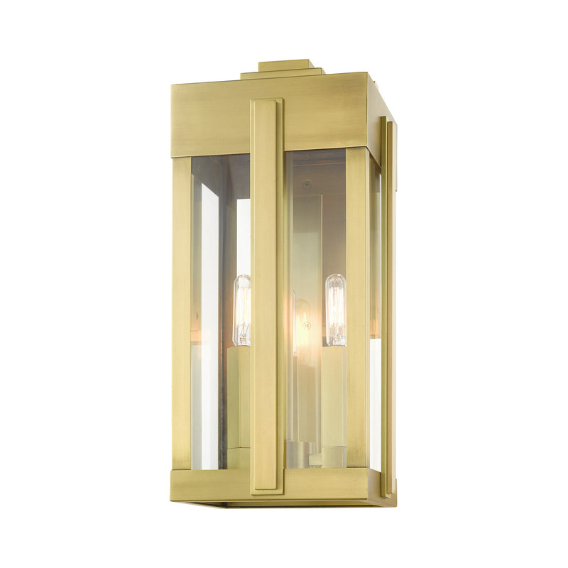 Livex Lighting 27714-08 Three Light Outdoor Wall Lantern, Natural Brass