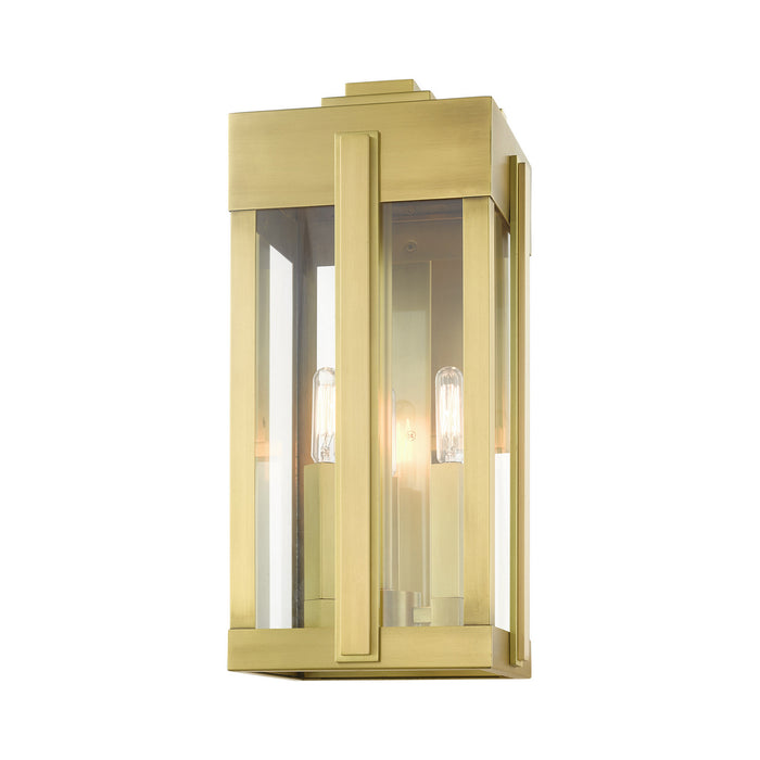 Livex Lighting 27714-08 Three Light Outdoor Wall Lantern, Natural Brass