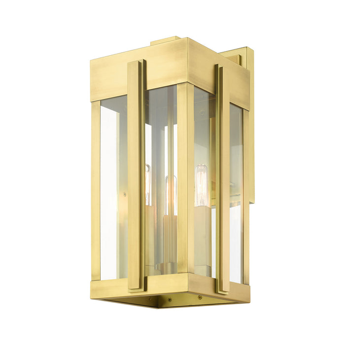 Livex Lighting 27714-08 Three Light Outdoor Wall Lantern, Natural Brass