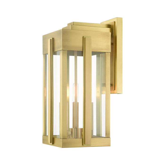 Livex Lighting 27714-08 Three Light Outdoor Wall Lantern, Natural Brass
