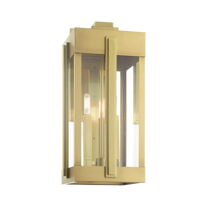 Livex Lighting 27715-08 Three Light Outdoor Wall Lantern, Natural Brass