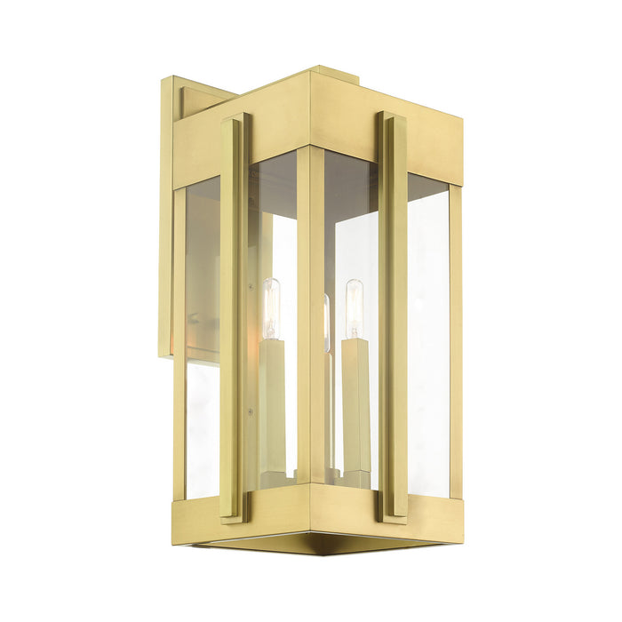 Livex Lighting 27715-08 Three Light Outdoor Wall Lantern, Natural Brass