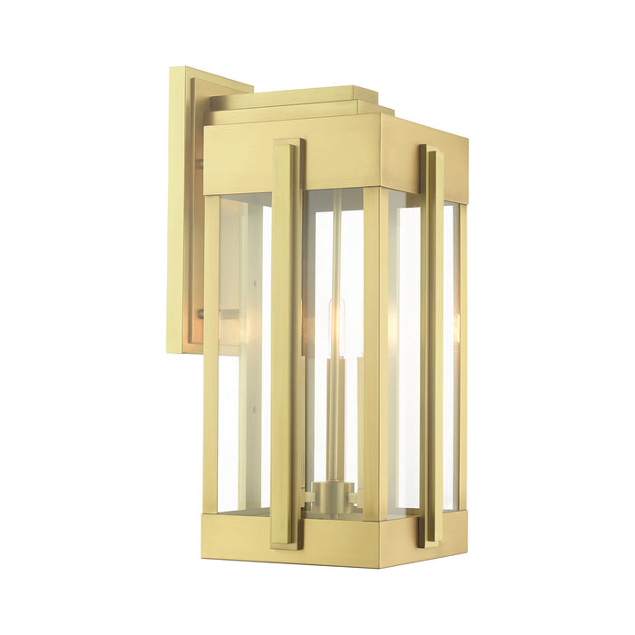 Livex Lighting 27715-08 Three Light Outdoor Wall Lantern, Natural Brass