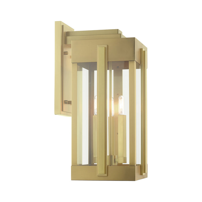 Livex Lighting 27715-08 Three Light Outdoor Wall Lantern, Natural Brass
