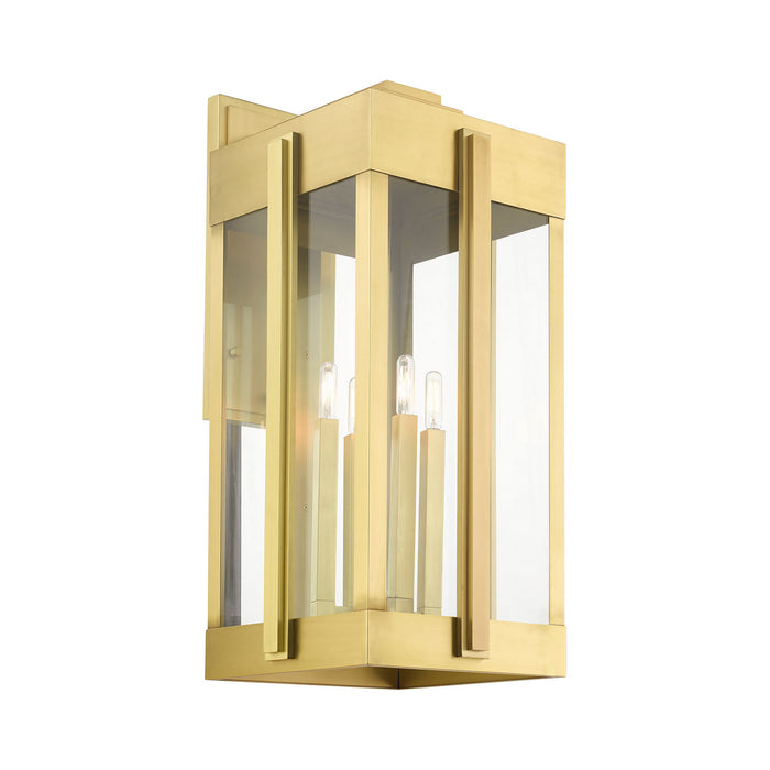 Livex Lighting 27716-08 Four Light Outdoor Wall Lantern, Natural Brass