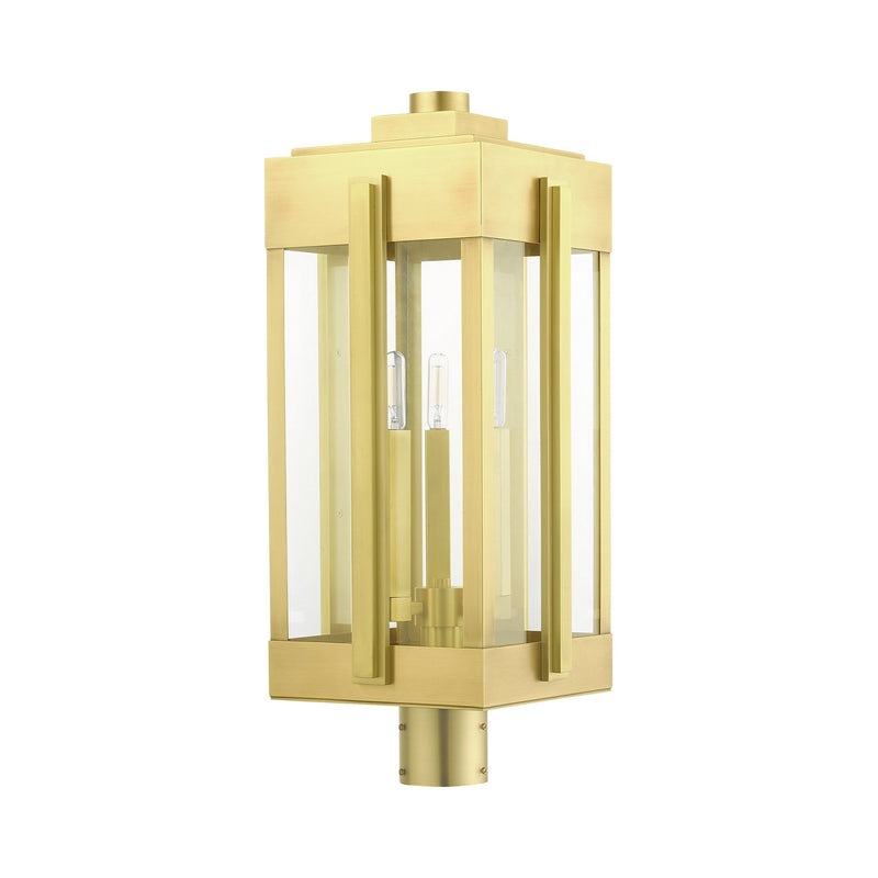 Livex Lighting 27717-08 Three Light Outdoor Post Top Lantern, Natural Brass