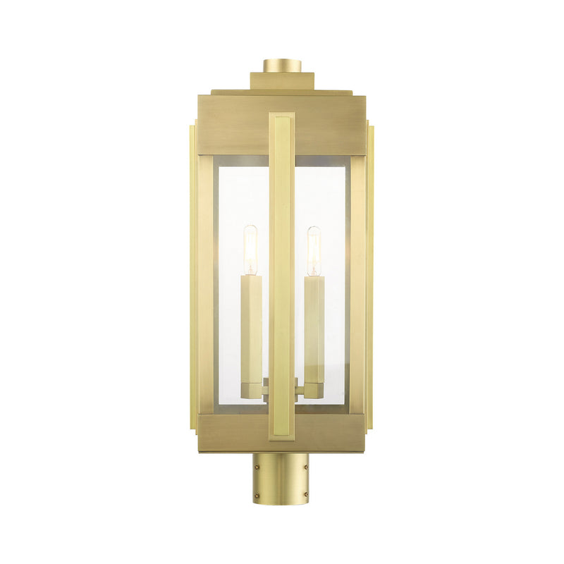 Livex Lighting 27717-08 Three Light Outdoor Post Top Lantern, Natural Brass