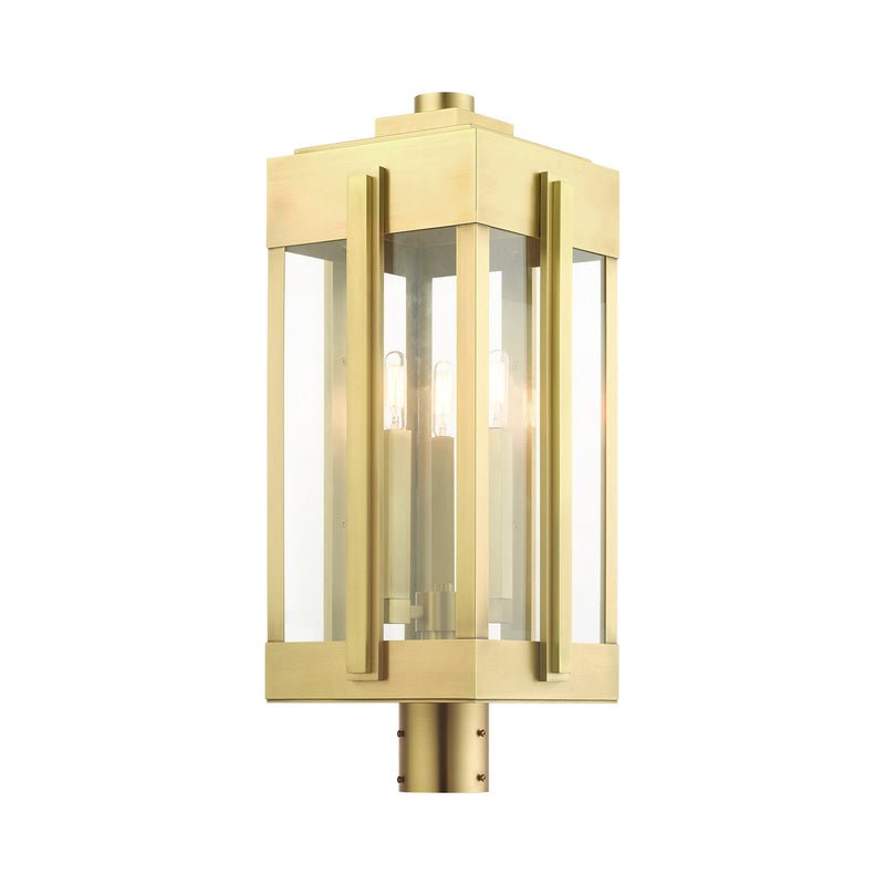 Livex Lighting 27717-08 Three Light Outdoor Post Top Lantern, Natural Brass