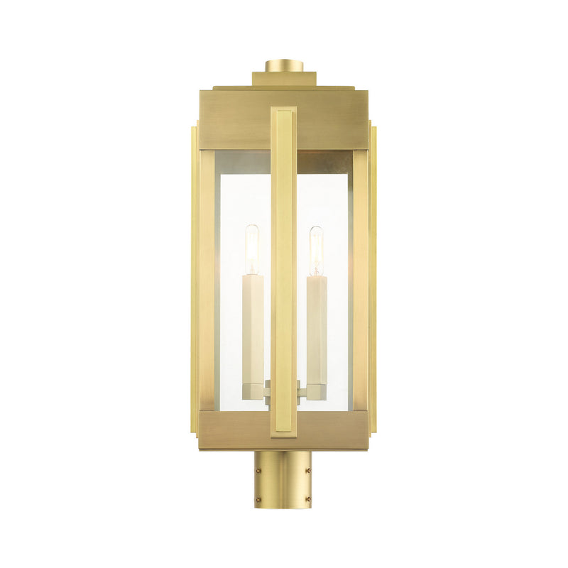 Livex Lighting 27717-08 Three Light Outdoor Post Top Lantern, Natural Brass