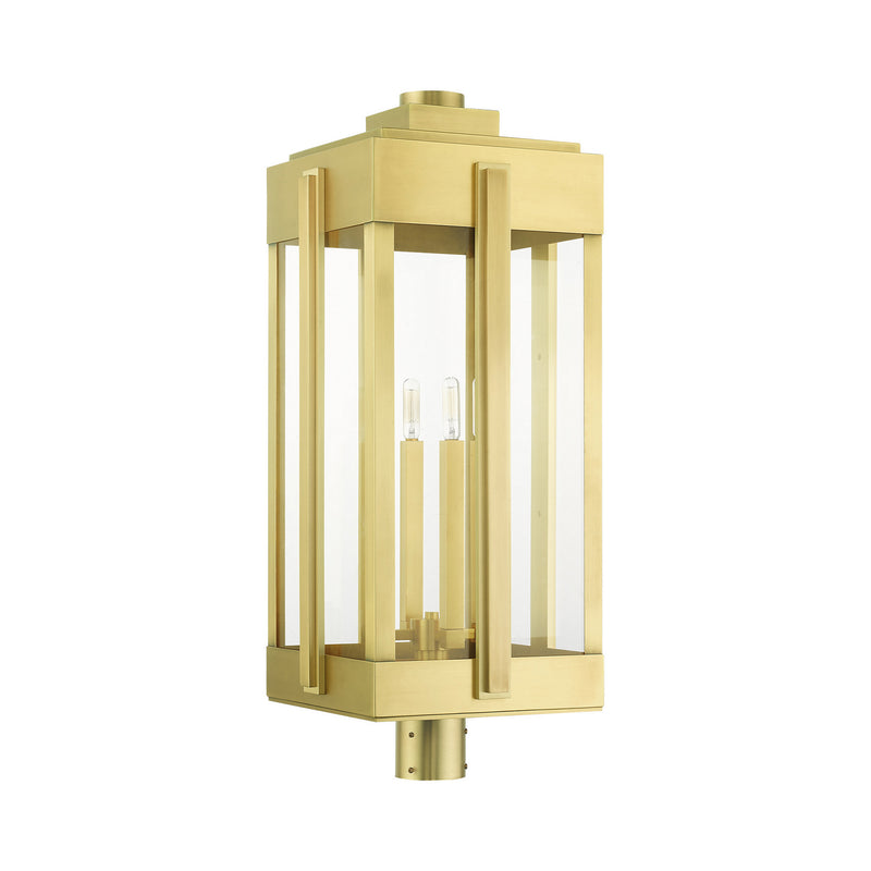 Livex Lighting 27719-08 Four Light Outdoor Post Top Lantern, Natural Brass
