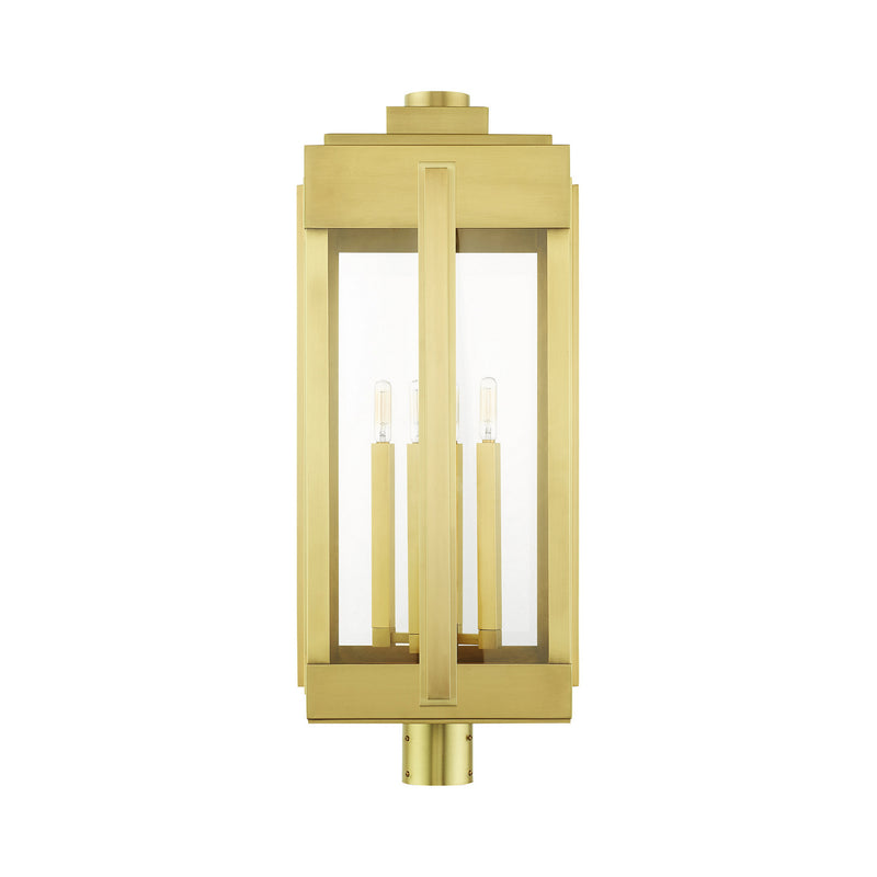 Livex Lighting 27719-08 Four Light Outdoor Post Top Lantern, Natural Brass