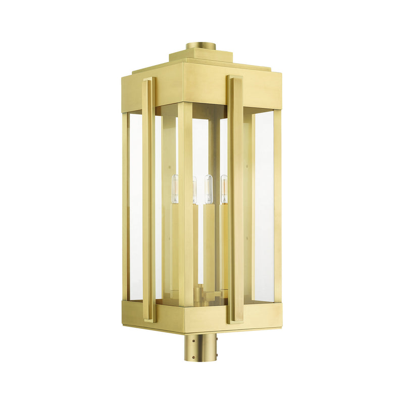 Livex Lighting 27719-08 Four Light Outdoor Post Top Lantern, Natural Brass